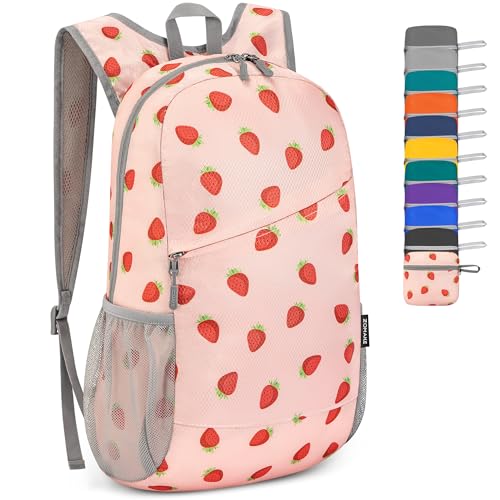 ZOMAKE Lightweight Packable Backpack 20L,Foldable Backpacks Small Daypack for Hiking Water Resistant Day Bag for Travel(Strawberry Print) - color: Strawberry Print
