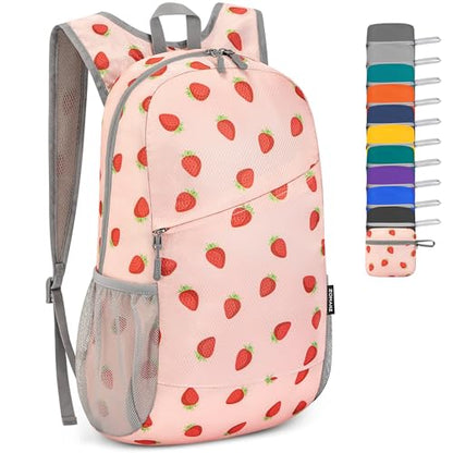 ZOMAKE Lightweight Packable Backpack 20L,Foldable Backpacks Small Daypack for Hiking Water Resistant Day Bag for Travel(Strawberry Print) - color: Strawberry Print
