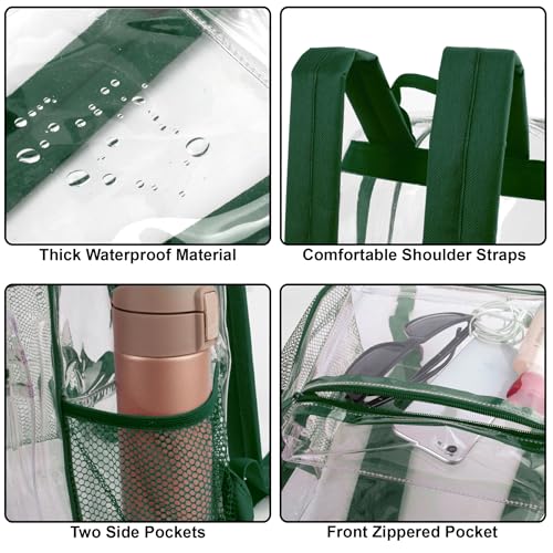 Trail maker Clear Backpack Heavy Duty with Padded Straps, Side Pockets for Kids, Boys, Girls, School, Stadium Approved Events - color: Green