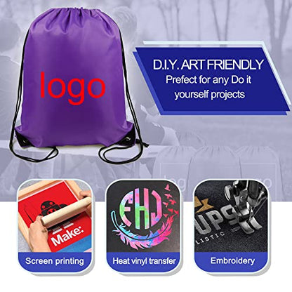 BeeGreen Drawstring Backpack Bags 20,30,50 Packs Reflective String Bags for Gym Sport Trip Cinch Sack DIY for Women Men - color: Purple