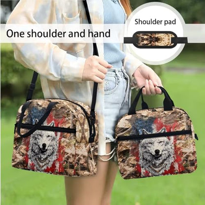 Kids Backpack for School, Branches American Flag Wolf 17 Inch Bookbag with Lunch Box Kids School Bag Set 3pcs School Daypack for Teens Boys Girls - color: Branches American Flag Wolf