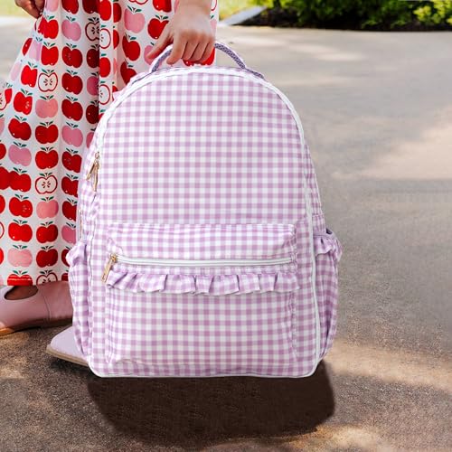 DYSHAYEN Kids Backpack for Girls, Purple Gingham - color: Purple Gingham