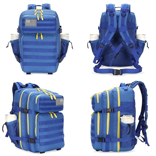 Military 45L Tactical Assault Backpack 3 day assault pack with Molle Waterproof backpack Rucksack for Tactical Backpacks - color: Blueyellow