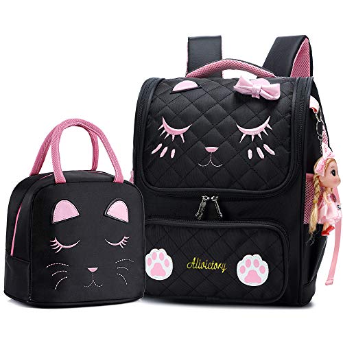 AO ALI VICTORY Girls Backpacks, Waterproof Cute Backpack for Kids Toddler Girl Preschool Bookbags Elementary School Bags - color: Black Set, size: Small