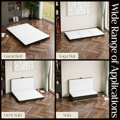 GEMBED Tri-Fold Memory Foam Mattress Queen - 4 Inch Portable Folding Sofa Bed with Handle & Washable Cover, Floor Sofa Bed with Non-Slip Base, Space-Saving for Room, Travel, Guest Bed, RV, 78"x58"x4" - size: Queen, style: 4 Inch