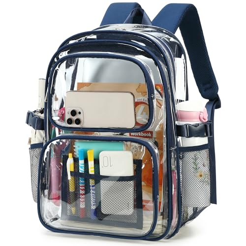 abshoo Large Heavy Duty Boys Clear Backpack for School Bookbag Transparent Multi Pocket Backpacks for Men (Navy) - color: Navy