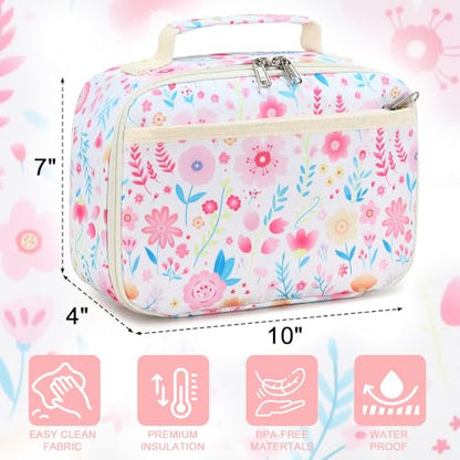 LEDAOU Lunch Bag Kids Lunch Box Girls Boys Insulated Lunch Bag Reusable Lunchbox for School Picnic Hiking Daycare - color: Colorful Flowers