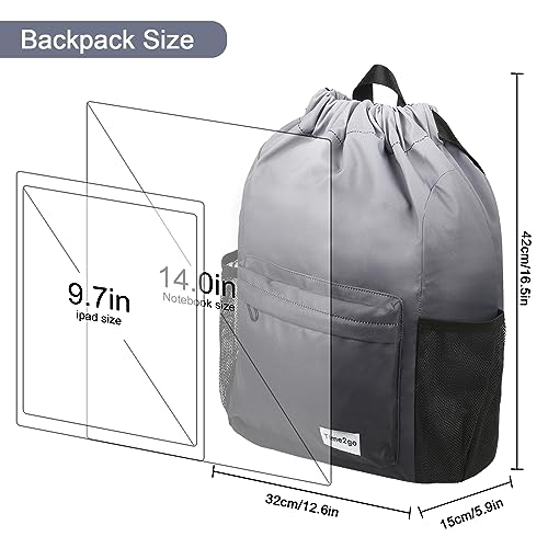 Waterproof Drawstring Backpack Sports Gym Sackpack with Mesh Pockets Water-Resistant String Cinch Beach Bag for Men Women - color: Gradient - Gray