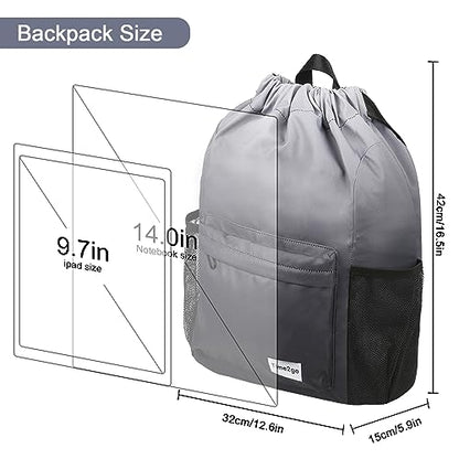 Waterproof Drawstring Backpack Sports Gym Sackpack with Mesh Pockets Water-Resistant String Cinch Beach Bag for Men Women - color: Gradient - Gray