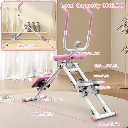Stair Stepper and Ab Machine 2-in-1 Folding Vertical Climber Exercise Machine & Ab Workout Equipment Quickly Switch, Home Gym Equipment for Full Body Cardio Workout, 300LBS Capacity - color: Pink
