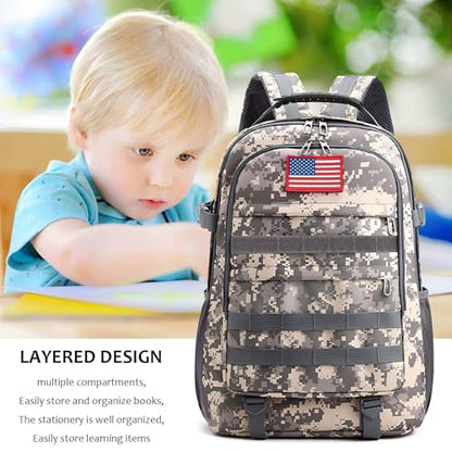 TILYTADLY School Backpack for Boys - Camouflage Boys Backpack for Kids Teens Elementary Middle School - Camo Students Bookbag,18″ Bookbag with Usb Charging Port & Key-chain - color: Camouflage-gray-only