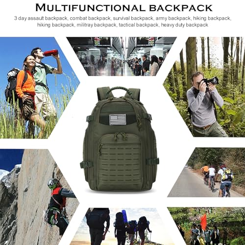 35L Tactical Backpack for Men Heavy Duty Military Backpack 3 Day Assault Pack Molle Backpack Hiking Rucksack (Green) - color: Green