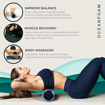 Oceanfoam Tidal Roller - Dark Navy, Hunter & Seafoam Marbled - Muscle Massage Foam Roller for Back Pain & Stretching - Firm & Ergonomic Wide Wave Textured - Yoga & Athletics - Full Size, 20" x 5" - color: Dark Navy, Hunter & Seafoam Marbled