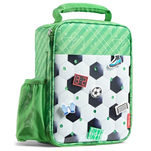 Fit & Fresh Customizable Charm Lunch Bag for Boys & Girls, Soccer Kids Lunch Box with 6 Sports Charms, Premium Insulated Reusable Lunch Tote for School - color: Pitch Break Soccer