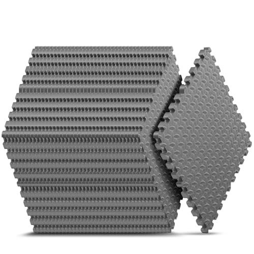 32 Pack Home Gym Mat, Puzzle Exercise Mat, 1of EVA Interlocking Foam Floor Tiles for Home Workout Equipment and Kids' Play Areas - Grey, 24 in x 24 in x ½ in - 32 Tiles (Grey, 32 Pack 128 sq ft) - color: Grey, size: 32 Pack(128 SF)
