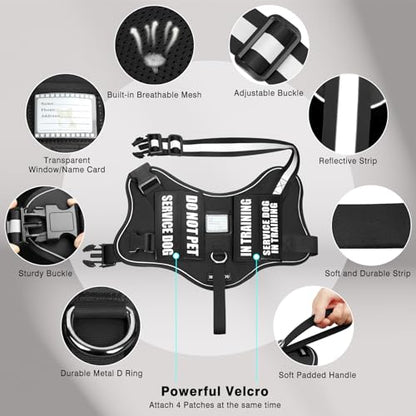 Service Dog Vest Harness and Leash Set+10 Patches,No Pull&Easy Walk Reflective Dog Harness with Soft Padded Handle for Training/Everyday,Fit Small/Medium/Large/Extra-Large Dogs (Black S) - color: Black, size: Small