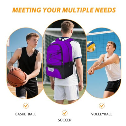 Goloni Soccer Backpack Bag with Separate Ball & Cleat Shoe Compartment,Sports Gym Backpack for Teen Girls Boys Men Women Kids - color: Purple