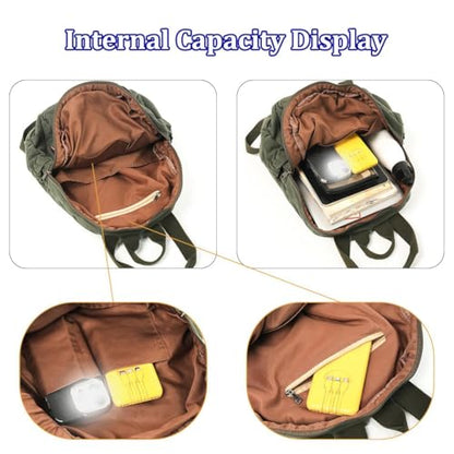 MaxxCloud Unisex Casual Canvas Laptop Backpack,Lightweight Work Daypack Travel Bag,Men Women Top Handle Rucksack - color: Khaki