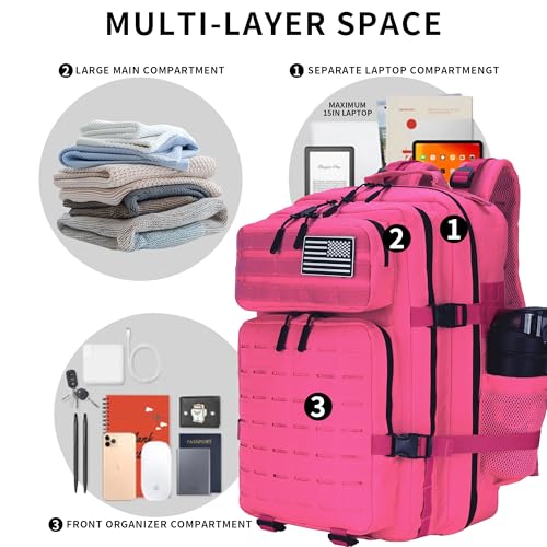 Military Tactical Backpack 45L/25L 3 Day Assault Pack Molle Daypack Hiking Backpack for Men and Women - color: Rose, size: 25L