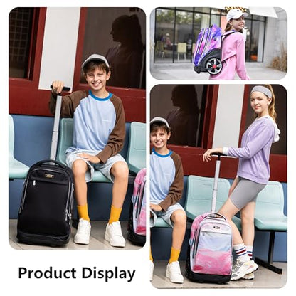 NEW TILAMI 19 inch Rolling Backpack Teens Rolling Backpack Cute Wheeled Laptop Backpack Bookbag Roller Travel Bag College, Evening Butterfly (No USB interface) - color: Purple Butterfly