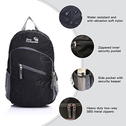Outlander Packable Handy Lightweight Travel Hiking Backpack Daypack-Black-L - color: Black, size: 33L
