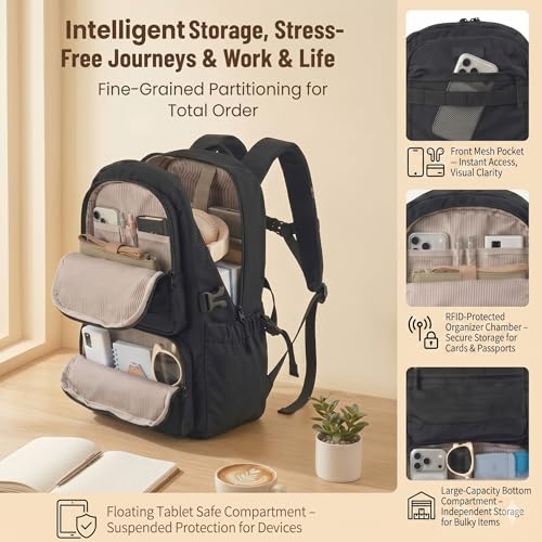 LOVEVOOK Laptop Backpack, 15.6" Carry On Airline Approved, Personal Item Bag Meets FAA Size, Trolley Sleeve Slides Over Suitcase, Waterproof Daypack for Travel College with Mini Pouch - color: Black, size: 15.6 Inch