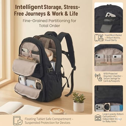 LOVEVOOK Laptop Backpack, 15.6" Carry On Airline Approved, Personal Item Bag Meets FAA Size, Trolley Sleeve Slides Over Suitcase, Waterproof Daypack for Travel College with Mini Pouch - color: Black, size: 15.6 Inch