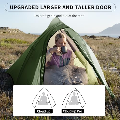 Naturehike Cloud Up 1 Person Tent, Lightweight Backpacking Tents for One Man, Waterproof Ultralight One Person Tent for Camping Hiking Backpacking - color: Forest Green