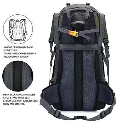 Bseash 60L Waterproof Hiking Camping Backpack with Rain Cover, Large Outdoor Sport Travel Daypack Rucksack for Climbing - color: Army Green
