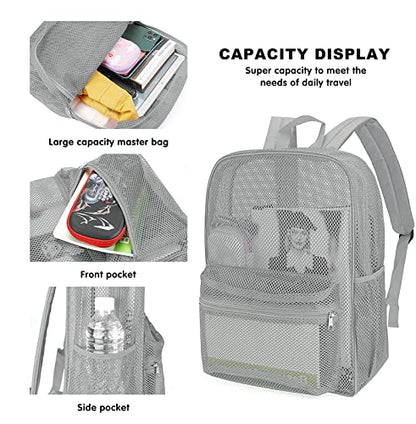 MCWTH Heavy Duty Mesh Backpack, See Through School College Student Mesh Bookbag (Grey) - color: Grey