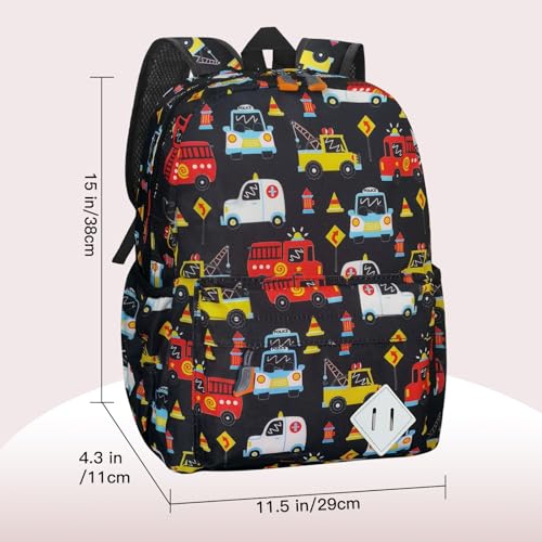 Little Kids Backpack for Girls Boys - 15 Inch Preschool Kindergarten Backpack Cute Car Patterns School Bag for Aged 3-8, Black - color: Black