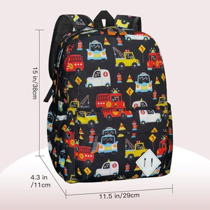 Little Kids Backpack for Girls Boys - 15 Inch Preschool Kindergarten Backpack Cute Car Patterns School Bag for Aged 3-8, Black - color: Black