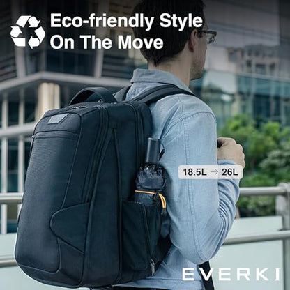 EVERKI Studio Expandable 26L Laptop Backpack – Business & Carry On Travel Backpack for Men & Women with Expandable Storage Padded Laptop Compartment Professional Backpack Fits Laptops up to 15", Black - size: 26 Liters