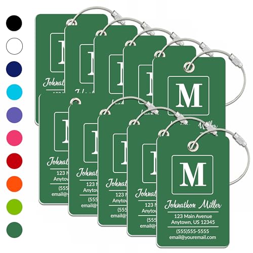 Personalized Luggage Tag | 10 Pack | Custom Luggage Tags for Suitcases | Kids Backpack Tag | 10 Color Options & Choose Font, Font Color - color: Green, size: 10 pack - Large