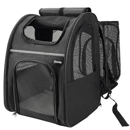 Zavothy Cat Backpack Carrier – Expandable Airline Approved Pet Travel Bag for Cats & Small Dogs, Breathable Mesh Pet Carrier Backpack with Padded Base (Black) - color: Black