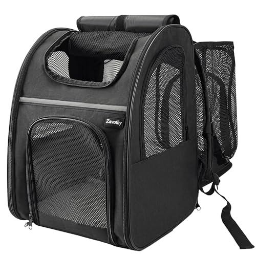 Zavothy Cat Backpack Carrier – Expandable Airline Approved Pet Travel Bag for Cats & Small Dogs, Breathable Mesh Pet Carrier Backpack with Padded Base (Black) - color: Black