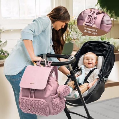 LOVEVOOK Diaper Bag Backpack, Small Baby Bag, Cute Baby Diaper Bag, Stylish Water-Resistant Travel Baby Bag for Mom, Baby Backpack with Changing Pad, Stroller Straps-Pink - color: Pink