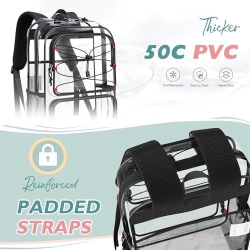 mommore Clear Backpack Heavy Duty Transparent Backpack Large See Through Bookbag for School - color: Black