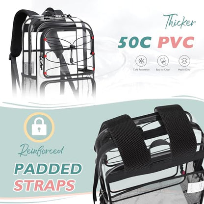 mommore Clear Backpack Heavy Duty Transparent Backpack Large See Through Bookbag for School - color: Black
