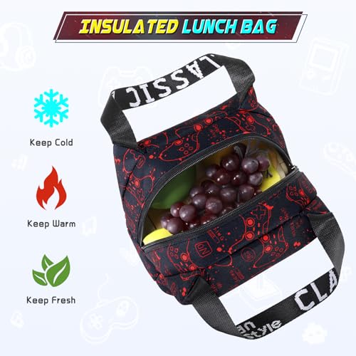 Scothen Boys Backpack, Cool Luminous School Backpacks for Boys with Lunch Bag Pencil Case, Kids Backpack Kindergarten Elementary Middle School Book Bags for Teen Boy Children with USB Charging Port - color: Red Pattern