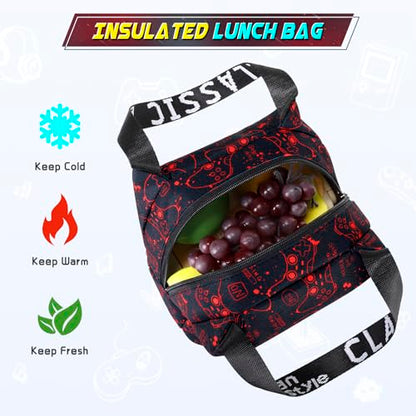 Scothen Boys Backpack, Cool Luminous School Backpacks for Boys with Lunch Bag Pencil Case, Kids Backpack Kindergarten Elementary Middle School Book Bags for Teen Boy Children with USB Charging Port - color: Red Pattern