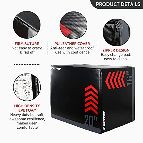 RitFit 3 in 1 Extra Firm Soft Plyo Box Foam Plyometric Box-30”x24”x20”-20"x18"x16" Heavy Duty High Density Foam Jumping Box 3 Sizes with PVC Cover,Platform for Home Gym Fitness, 440lb Weight Capacity - size: MEDIUM-B