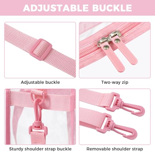 BAGAIL Clear Bags 12x6x12 Stadium Approved Clear Tote Bag with Zipper Closure Crossbody Shoulder Bag with Adjustable Strap - color: Sakura Pink