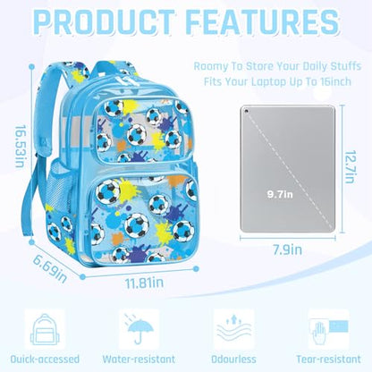 Clear Backpack for Boys and Girls,Kids Clear Backpacks for School,Heavy Duty Transparent Bookbag Stadium Approved - color: Blue-soccer-backpack Only