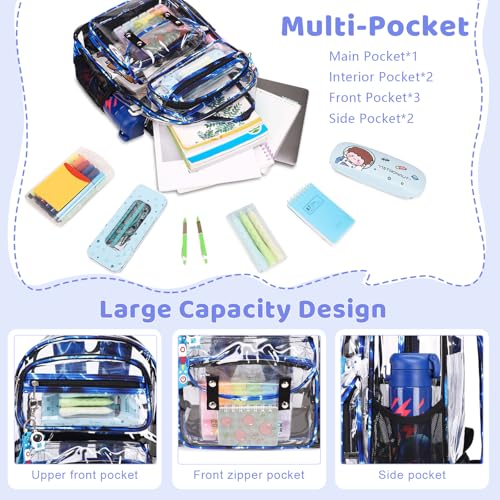 ACESAK Clear Backpack for Boys Girls - 3 Pcs Clear Heavy Duty with Lunch Bag - See Through Backpack Stadium Approved - color: Lightning