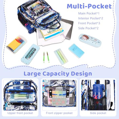 ACESAK Clear Backpack for Boys Girls - 3 Pcs Clear Heavy Duty with Lunch Bag - See Through Backpack Stadium Approved - color: Lightning