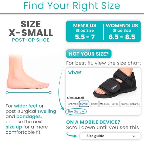 Vive Rounded Post Op Shoe for Injured Foot - Orthopedic Recovery Shoes for Women, Men - Lightweight, Adjustable Medical Walking Shoe for Post Surgery, Stress Fracture, Bunions, Sprains - Left or Right (X-Small) - size: X-Small