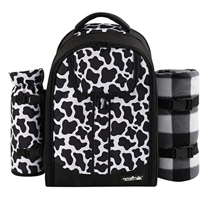 apollo walker Picnic Backpack Bag for 2 Person with Cooler Compartment, Detachable Bottle/Wine Holder, Fleece Blanket, Plates and Cutlery Set (2 Person, Black) - color: Black, size: 2 Person