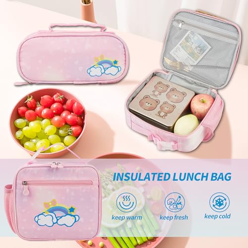 School Backpack for Girls Rainbow Kids Backpack Cute Backpack for Back to School Laptop Travel Bag (3sets-Pinks) - color: 3sets-pinks