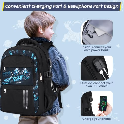 ACESAK Boys Backpack - 3PCS Cool Luminous Backpack for Boys School Backpacks for Kids Kindergarten Elementary Preschool Middle School Bags with Lunch Box Pencil Case Set (Blue Car) - color: Blue Car